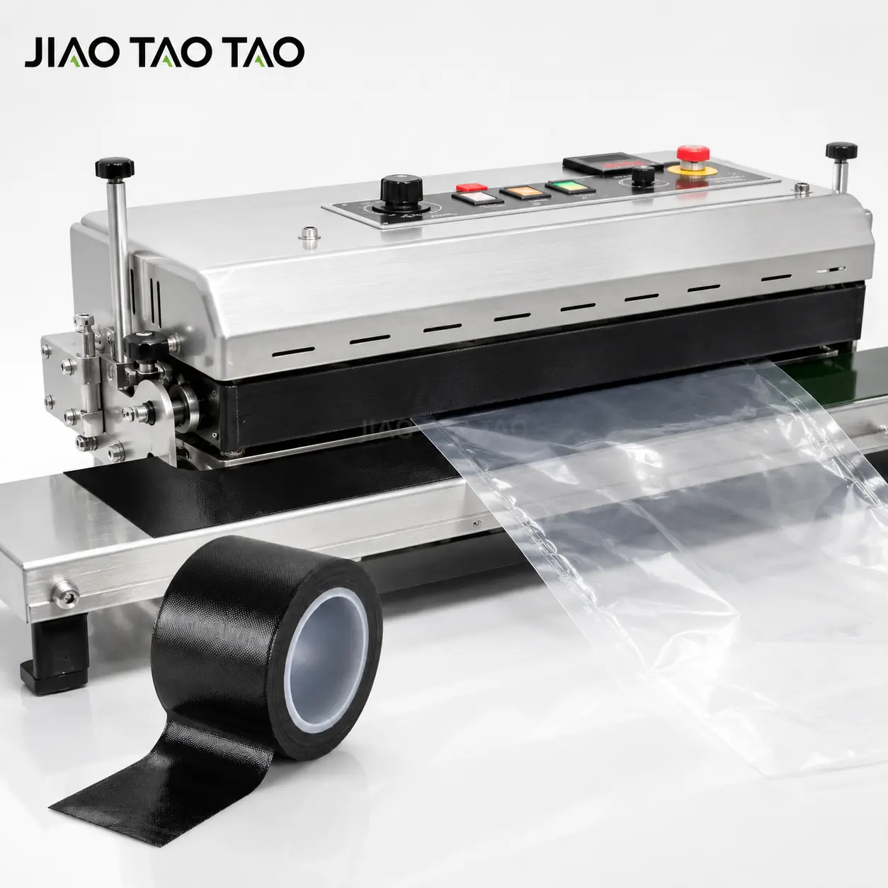 Black PTFE coated fiberglass adhesive tape for heat press and sealing machine use.